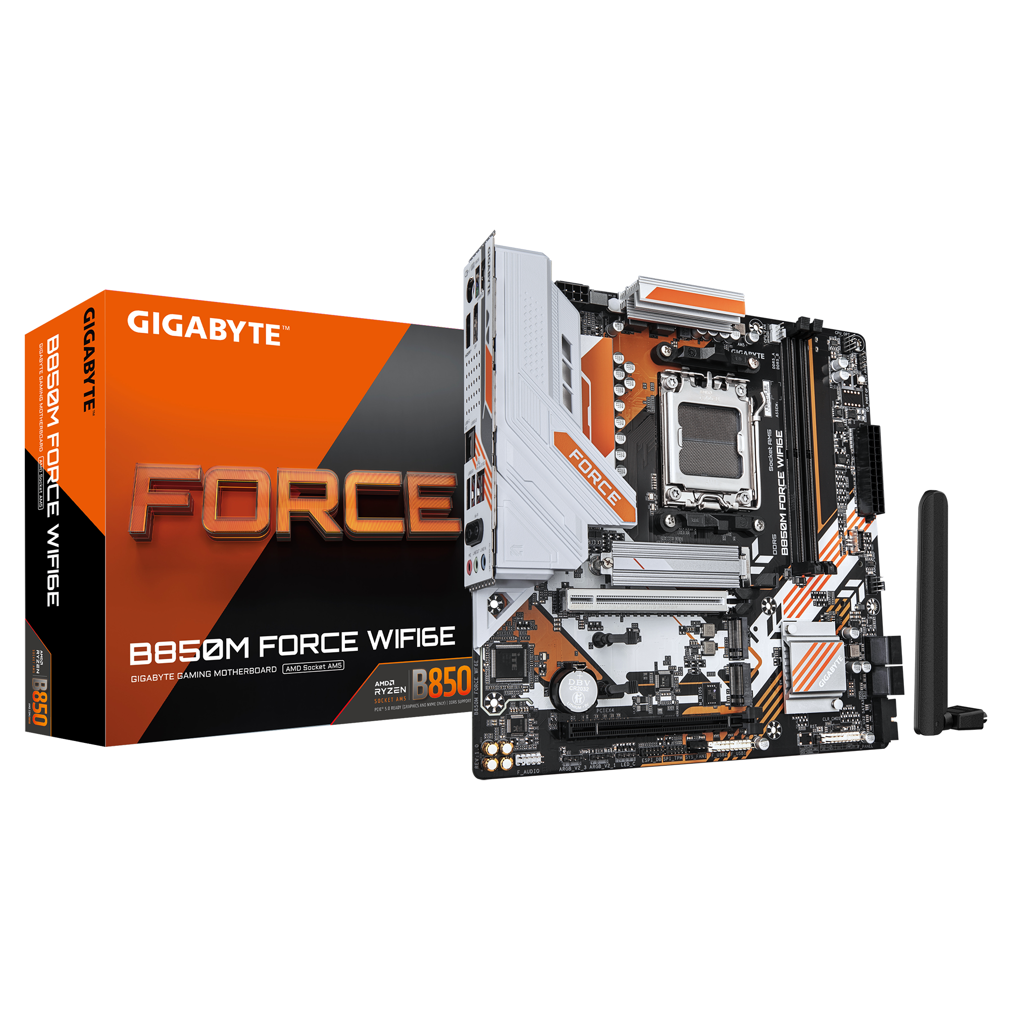 Gigabyte B850M FORCE WIFI6E (rev. 1.0) - Processor family AMD - Processor socket AM5 - DDR5 - Supported hard disk drive interfaces SATA, M.2 - Number of SATA connectors 4