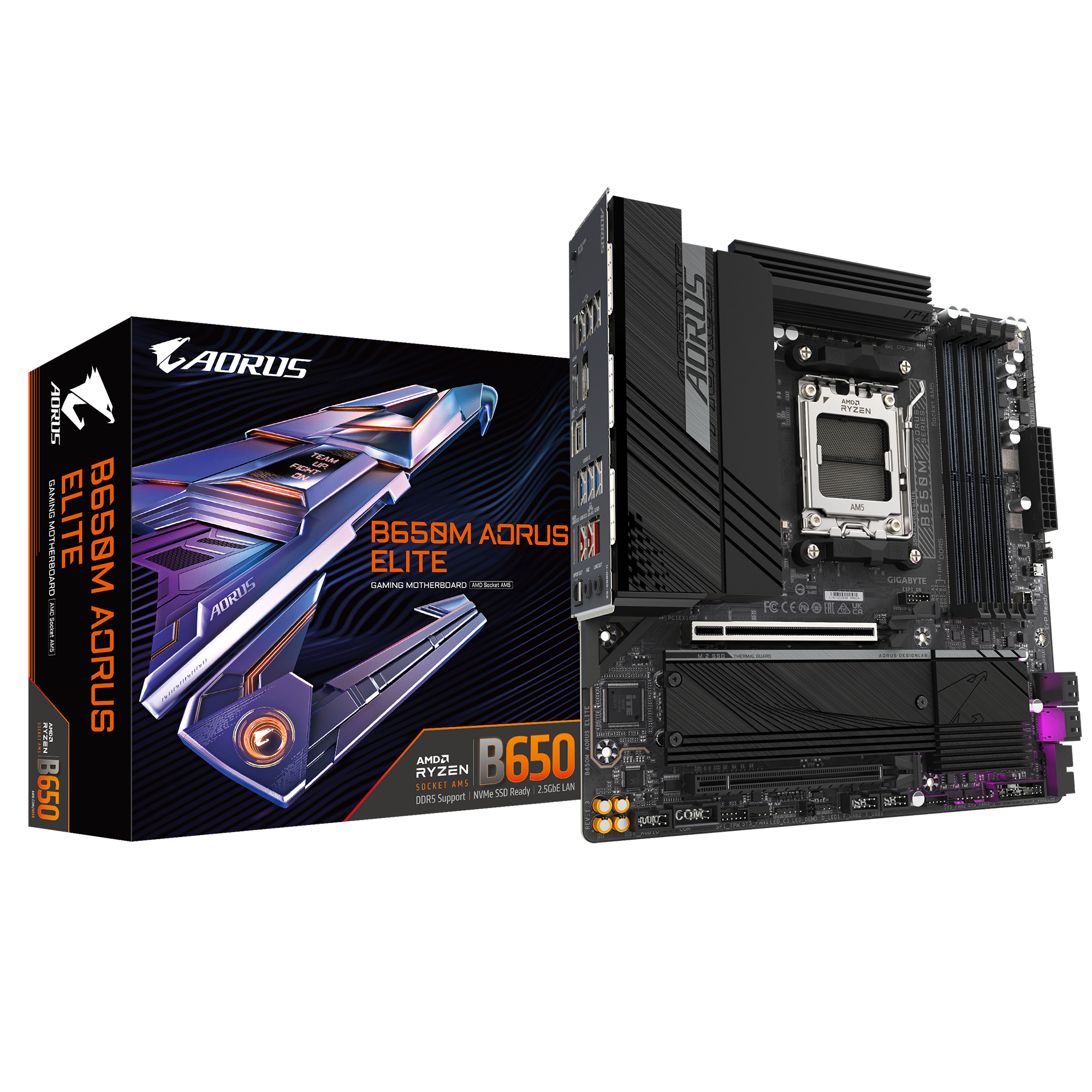 Gigabyte B650M AORUS ELITE (rev. 1.3) - Processor family AMD - Processor socket AM5 - DDR5 - Supported hard disk drive interfaces SATA, M.2 - Number of SATA connectors 4