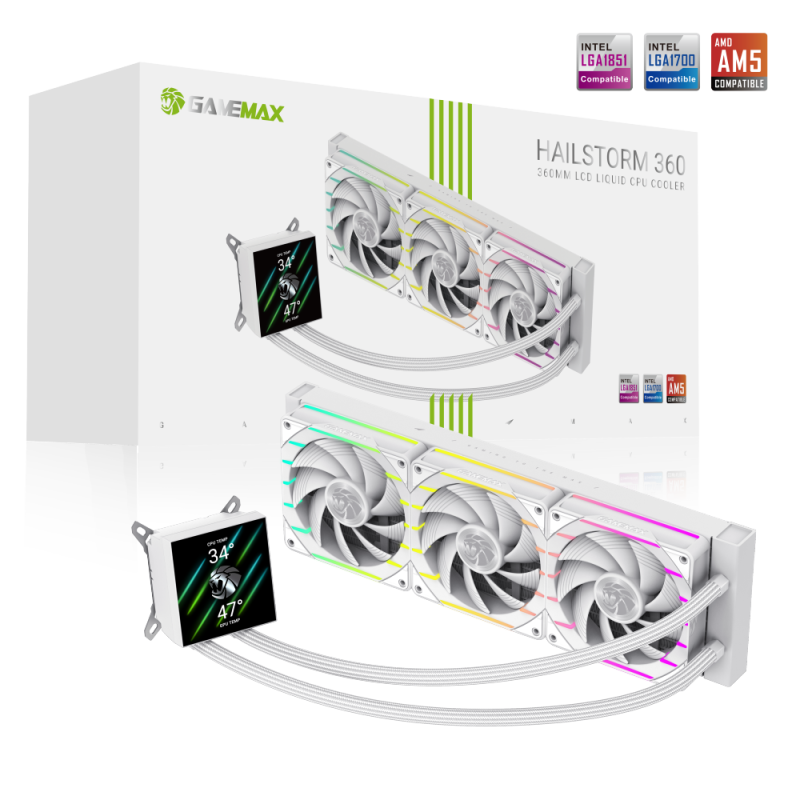 Gamemax CPU Liquid Cooler - HAILSTORM 360 LCD WH - White