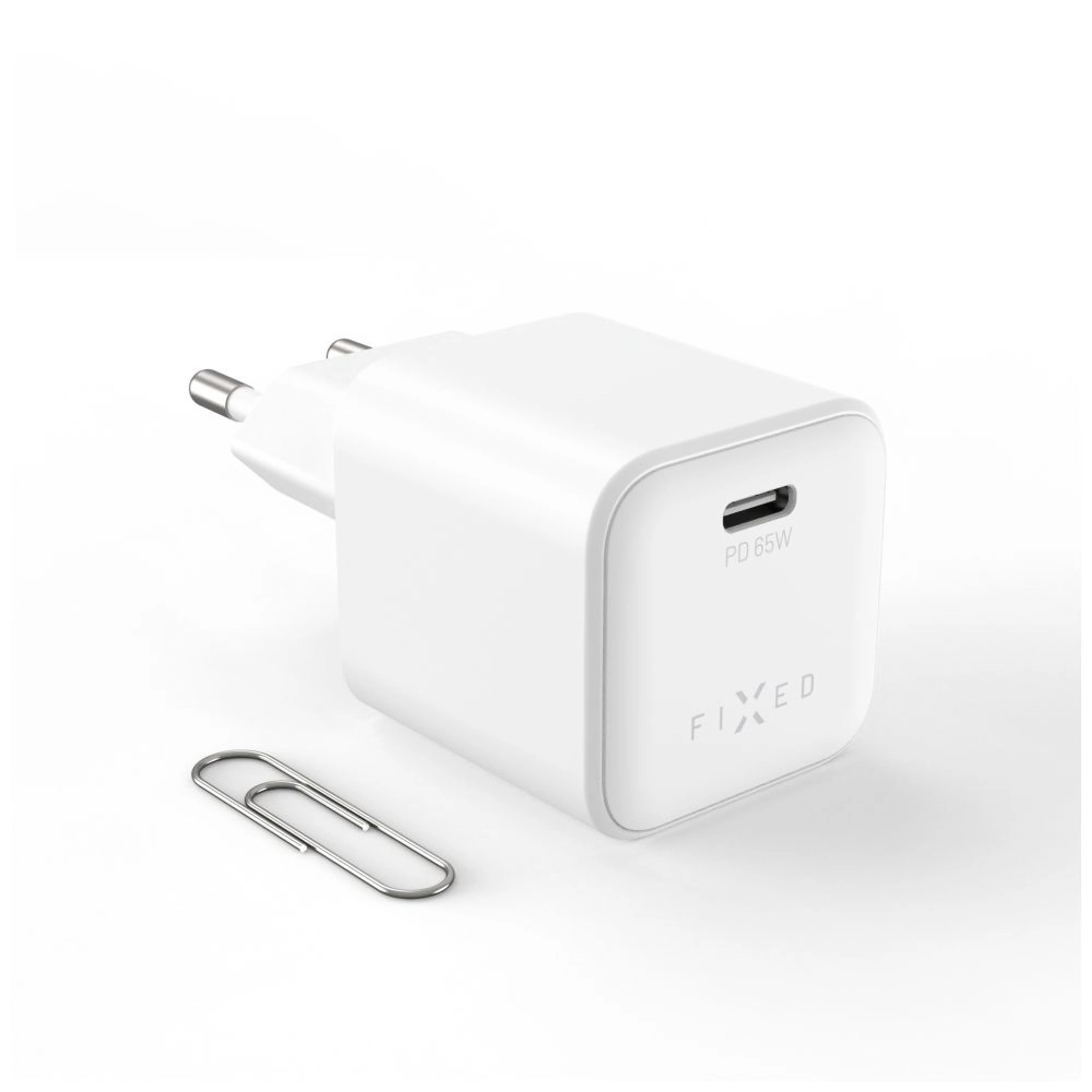 Fixed Mini GaN power adapter with USB-C output and PD support, 65W