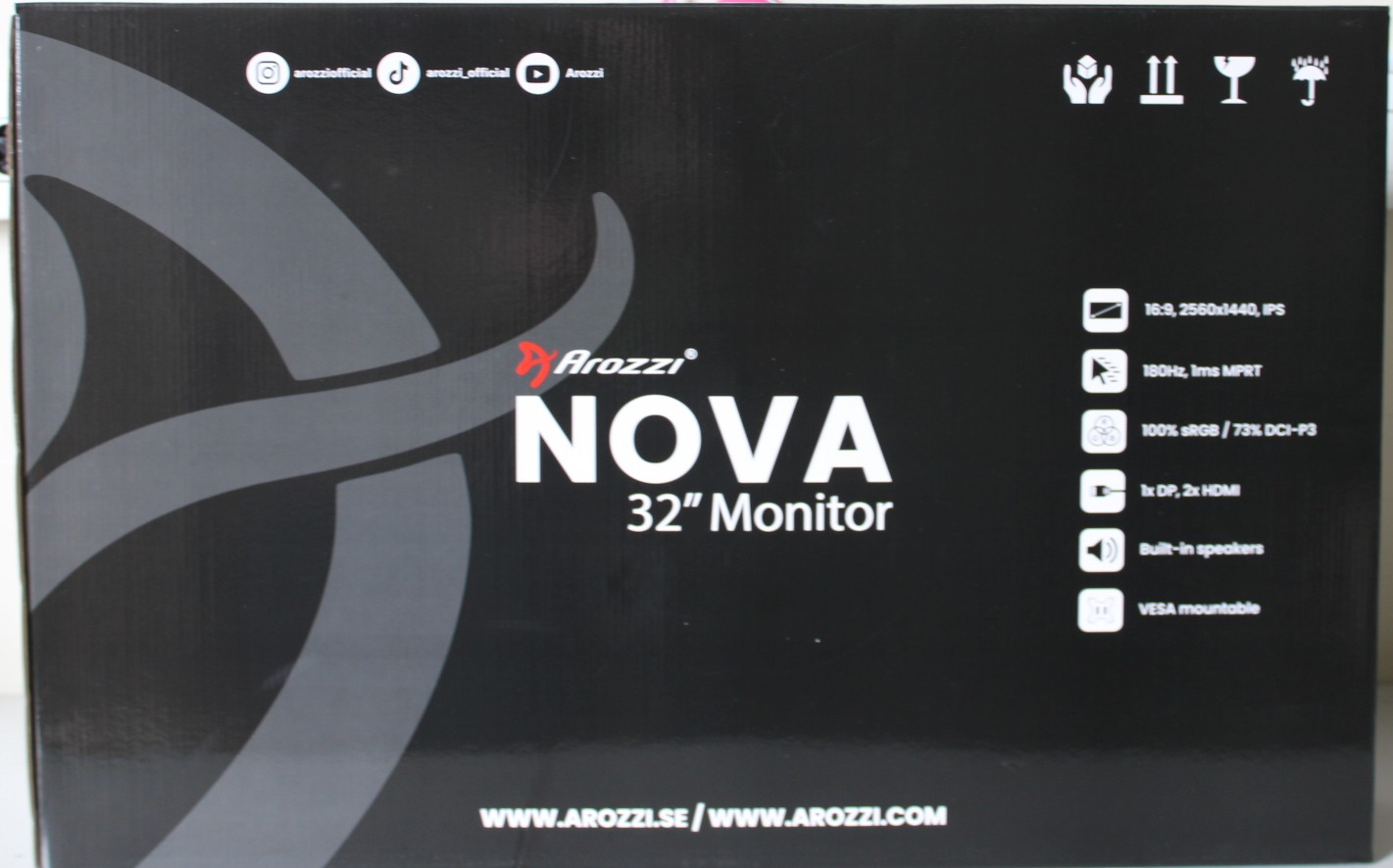 SALE OUT. Arozzi Nova 32" IPS, 180Hz, Computer Monitor - Black - SALE OUT. Arozzi - Nova - 32 " - IPS - QHD - 16:9 - 180 Hz - 1 ms - 2560 x 1440 pixels - 300 cd/m² - HDMI ports quantity 2 - Black - Warranty 24 month(s) - DAMAGED INNER PACKAGING, DEMO