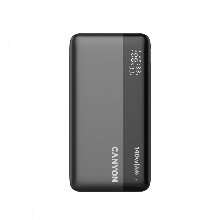 CANYON Power Bank PB-240, 25000mAh PD140W display power bank,Size160.0x82x27 mm Weight 508+-10g, Dark Grey