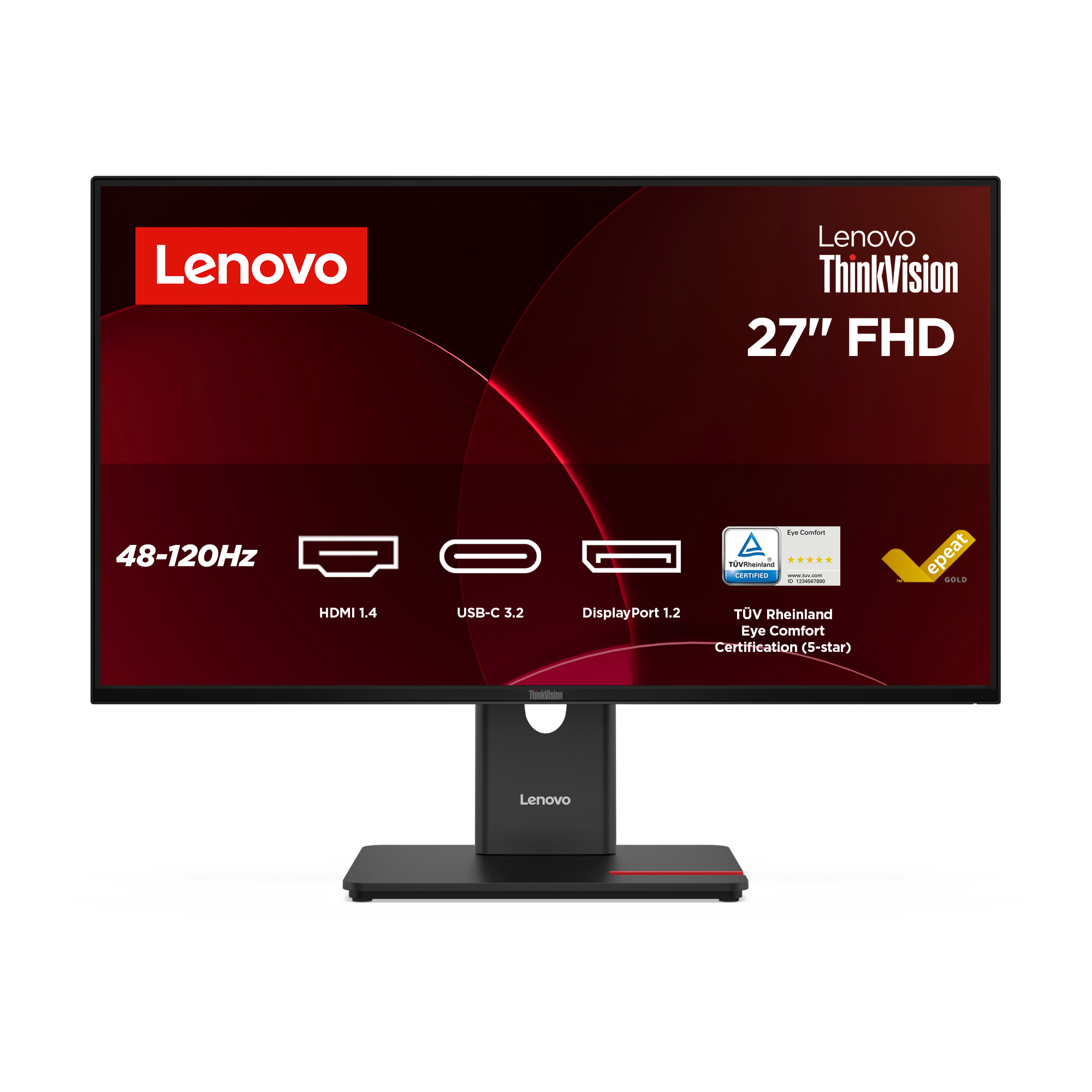 Lenovo - T27-40 - 27 " - IPS - 16:9 - 120 Hz - 6 ms - 1920 x 1080 pixels - 300 cd/m² - HDMI ports quantity 1 - Black - Warranty 36 month(s)