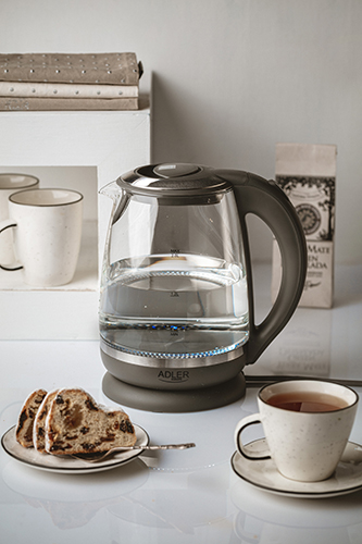 Adler - Kettle - AD 1286 - Standard - 2200 W - 2 L - Plastic/Glass - 360° rotational base - Grey