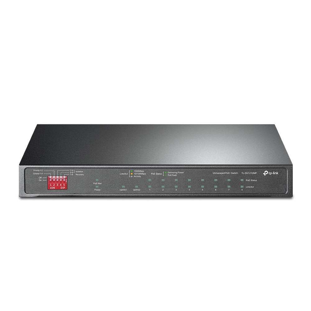 TP-LINK - 10-Port Gigabit Easy Smart Switch with 8-Port PoE+ - TL-SG1210MP - Unmanaged - Desktop - Power supply type External