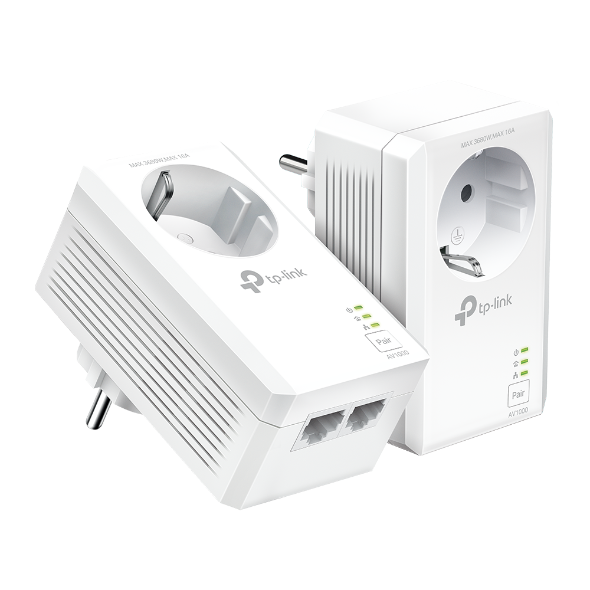 TP-LINK - AV1000 2-Port Gigabit Passthrough Powerline Starter Kit - TL-PA7027P KIT - 10/100/1000 Mbit/s - Ethernet LAN (RJ-45) ports 2 - No Wi-Fi - Extra socket