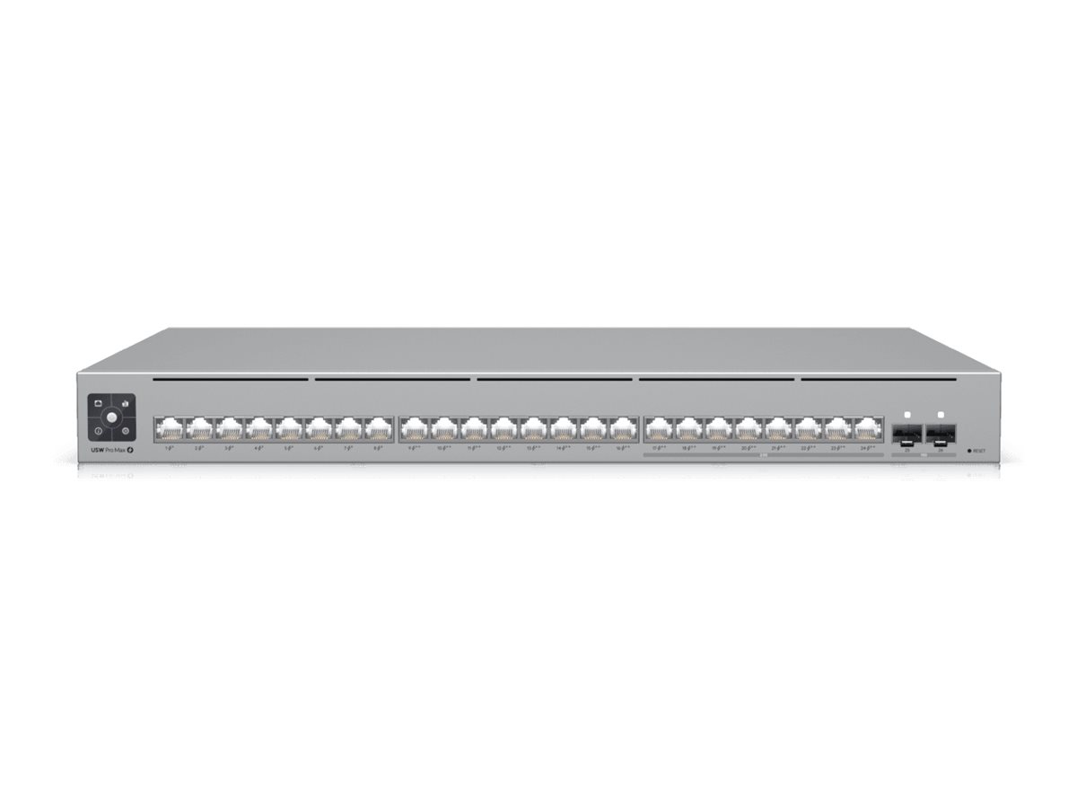 Ubiquiti - Switch - USW-Pro-Max-24-PoE - Managed L3 - Rackmountable - SFP+ ports quantity 2 - Power over Ethernet (PoE) ports quantity 24 - PoE+ ports quantity 8 + 16 PoE++ - Power supply type AC/DC, internal, 450W