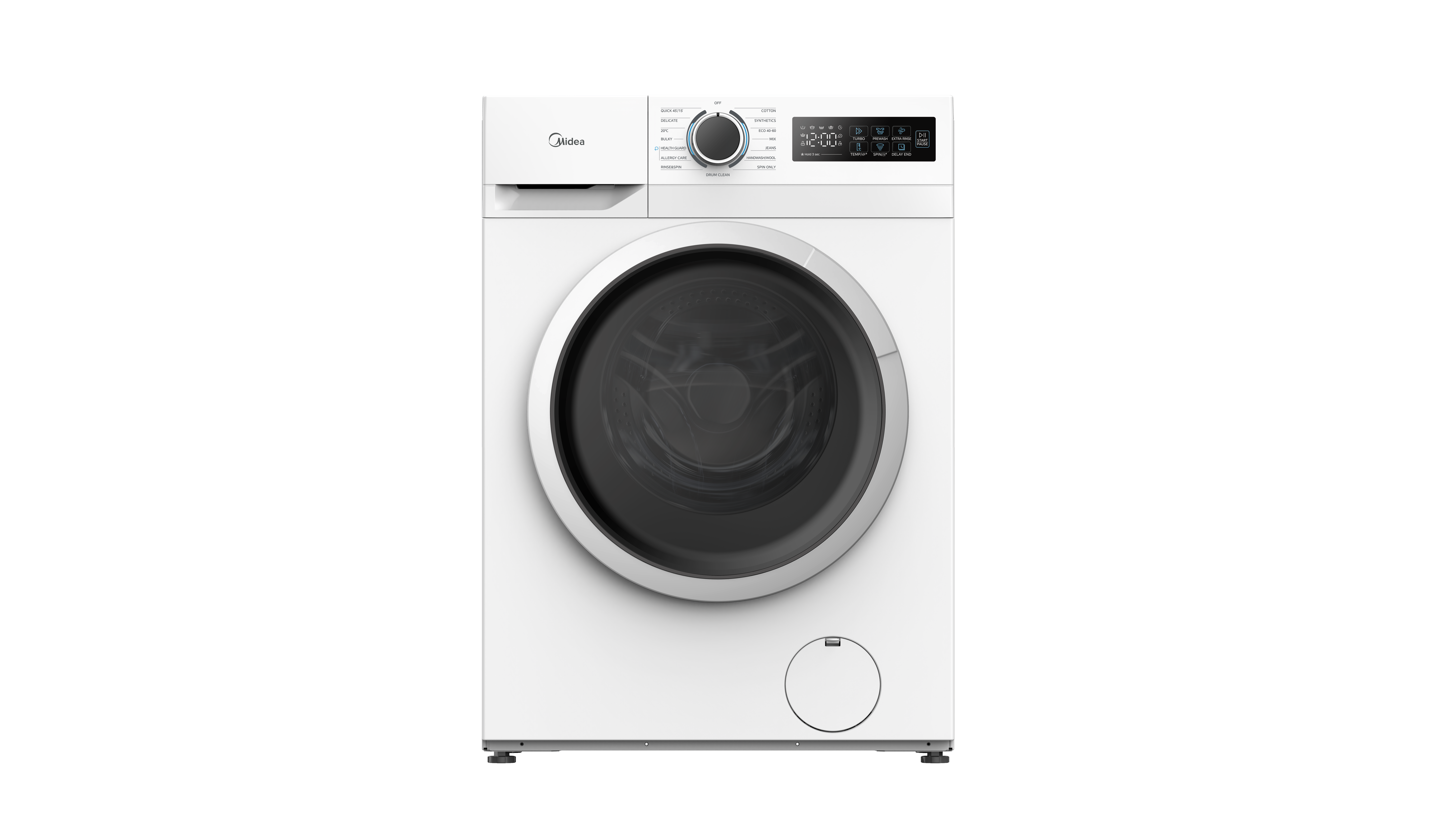 Midea - Washing Machine - MF110W80BA10/W-HR - Energy efficiency class A - Front loading - Washing capacity 8 kg - 1400 RPM - Depth 48 cm - Width 60 cm - Display - LED - Steam function - White