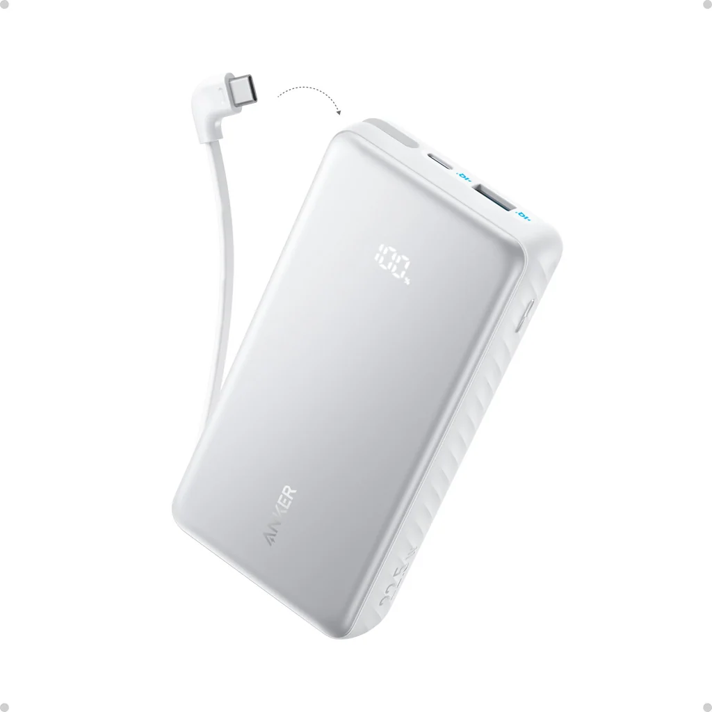 Anker Power Bank 22.5W, Built-In USB-C Cable - Zolo - 20000 mAh - USB-C - White