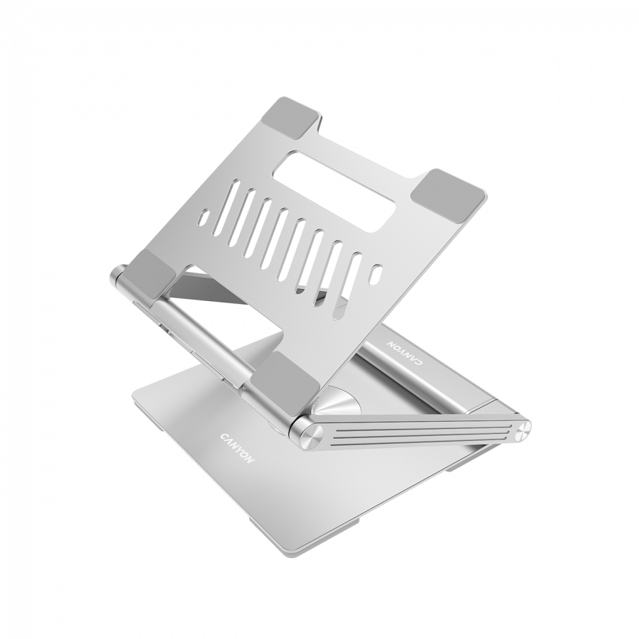 Canyon Laptop stands with hub, TYPE C F to HDMI2.0+2USB3.0+USBC3.0+RJ45+PD, TYEP C TO C cable 1m white with Emarker: HUSB332A, Material: Aluminum case+ABS+PS, Size: 245x240x27.2+/-0.3mm, Weight:1304g