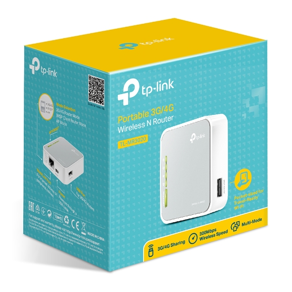 TP-LINK - 4G LTE Router - TL-MR3020 - 802.11n - 300 Mbit/s - 10/100 Mbit/s - Mesh Support No - MU-MiMO No - No mobile broadband - Antenna type 2xDetachable antennas