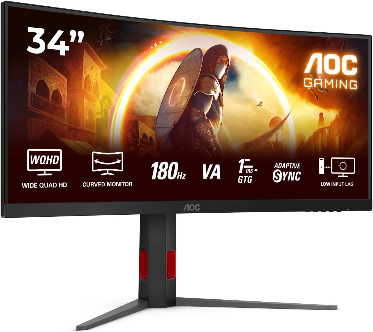 AOC - CU34G4 - 34 " - Fast VA - UWQHD - 21:9 - 180 Hz - 1 ms - 3440 x 1440 pixels - 300 cd/m² - HDMI ports quantity 2 - Black