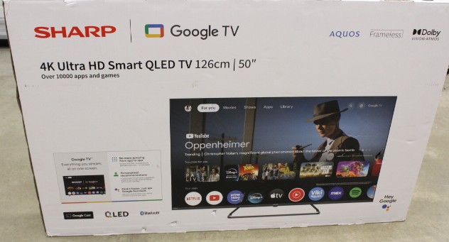 SALE OUT. Sharp 50HP6265E 50" (126cm) QLED 4K Ultra HD Google TV, Dolby Vision, Dolby Atmos, Central Stand - Sharp 50HP6265E - 50 - Smart TV - Google TV - UHD - Black - DAMAGED PACKAGING