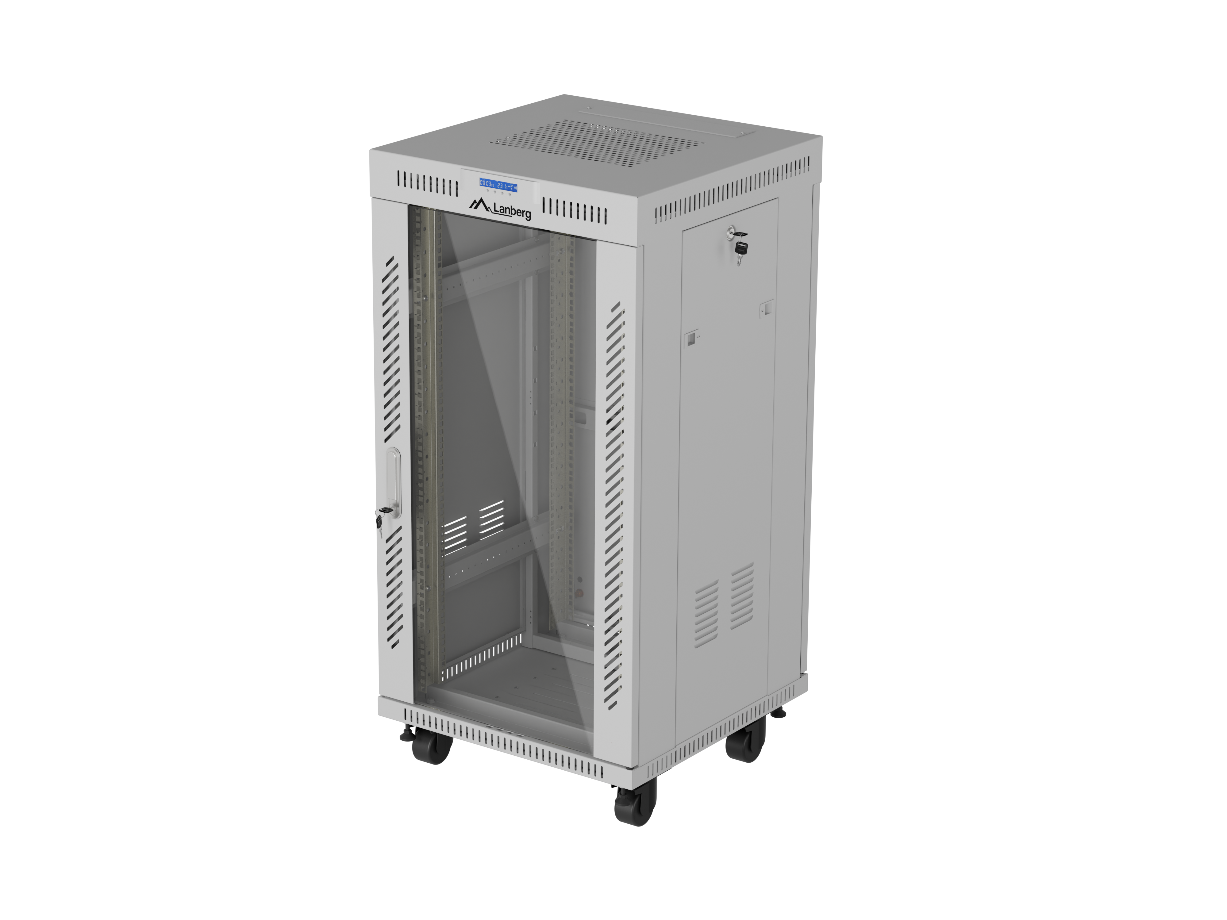 Lanberg Rack cabinet 19" free-standing 22U/600x600 (flat pack) with glass door LCD - FF01-6622-12SL - IP20 - Grey, RAL 7035