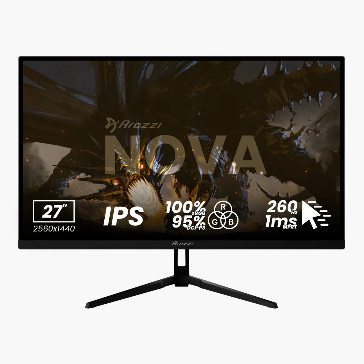 Arozzi - Nova - 27 " - IPS - QHD - 16:9 - 260 Hz - 1 ms - 2560 x 1440 pixels - 350 cd/m² - HDMI ports quantity 2 - Black