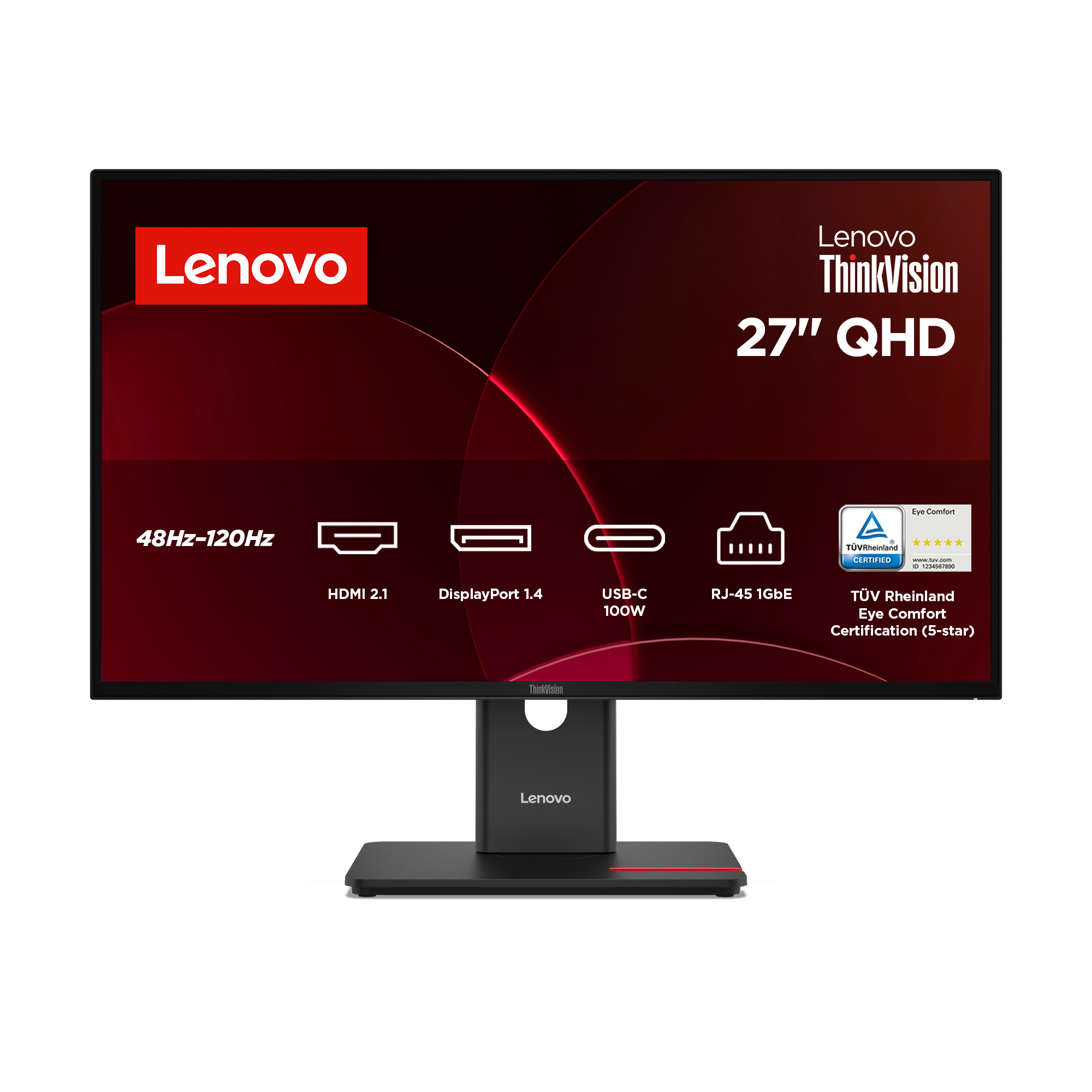Lenovo - ThinkVision - T27QD-40 - 27 " - IPS - 16:9 - 120 Hz - 4 ms - 2560 x 1440 pixels - 350 cd/m² - HDMI ports quantity 1 - Eclipse black - Warranty 36 month(s)