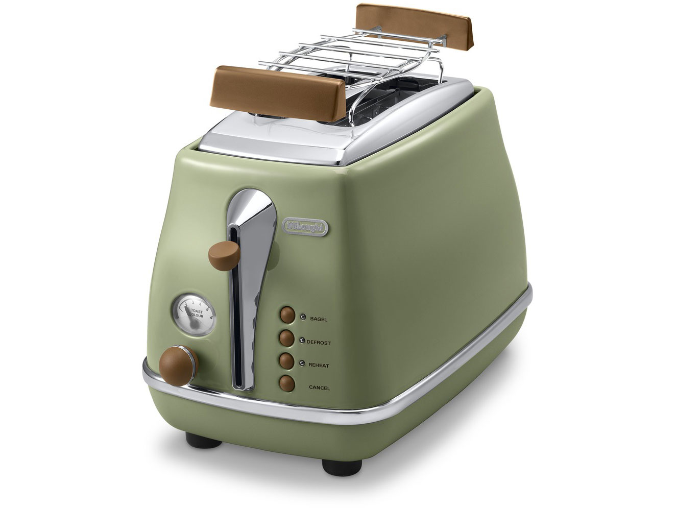 DELONGHI Icona Vintage Toaster CTOV 2103.GR 900W, Stainless steel, Crumb tray, Defrost, Green/Damaged package