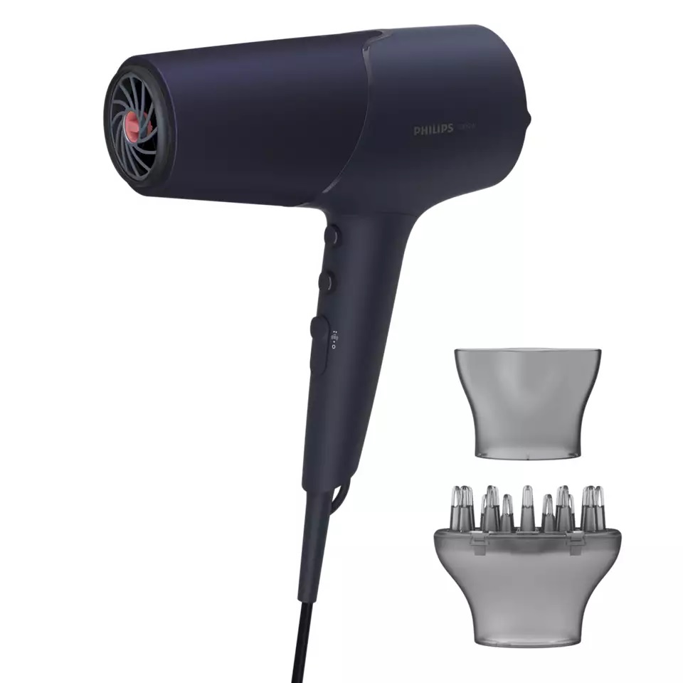 Philips - Hair Dryer - BHD510/00 - 2300 W - Number of temperature settings 3 - Ionic function - Diffuser nozzle - Blue/Metal