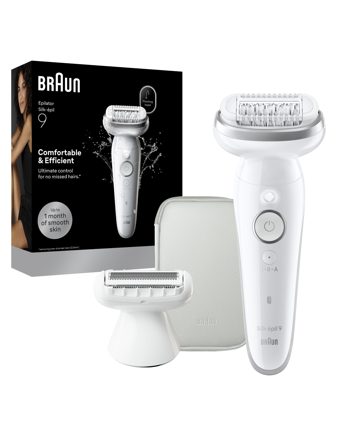 Braun Silk-épil 9 SES9-030 - Epilator - Operating time (max) 50 min - Number of power levels 2 - Wet & Dry - White/Silver