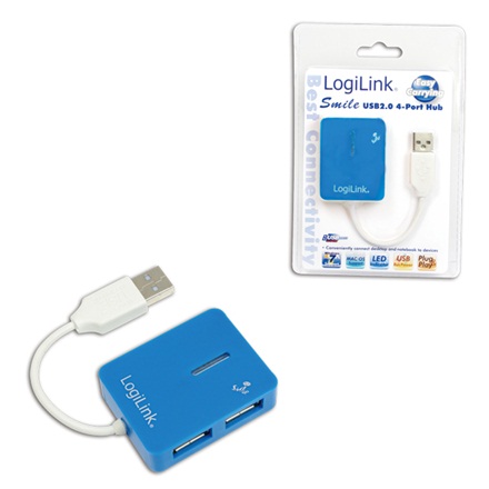 Logilink - USB 2.0 Hub 4-Port, Smile, Blue