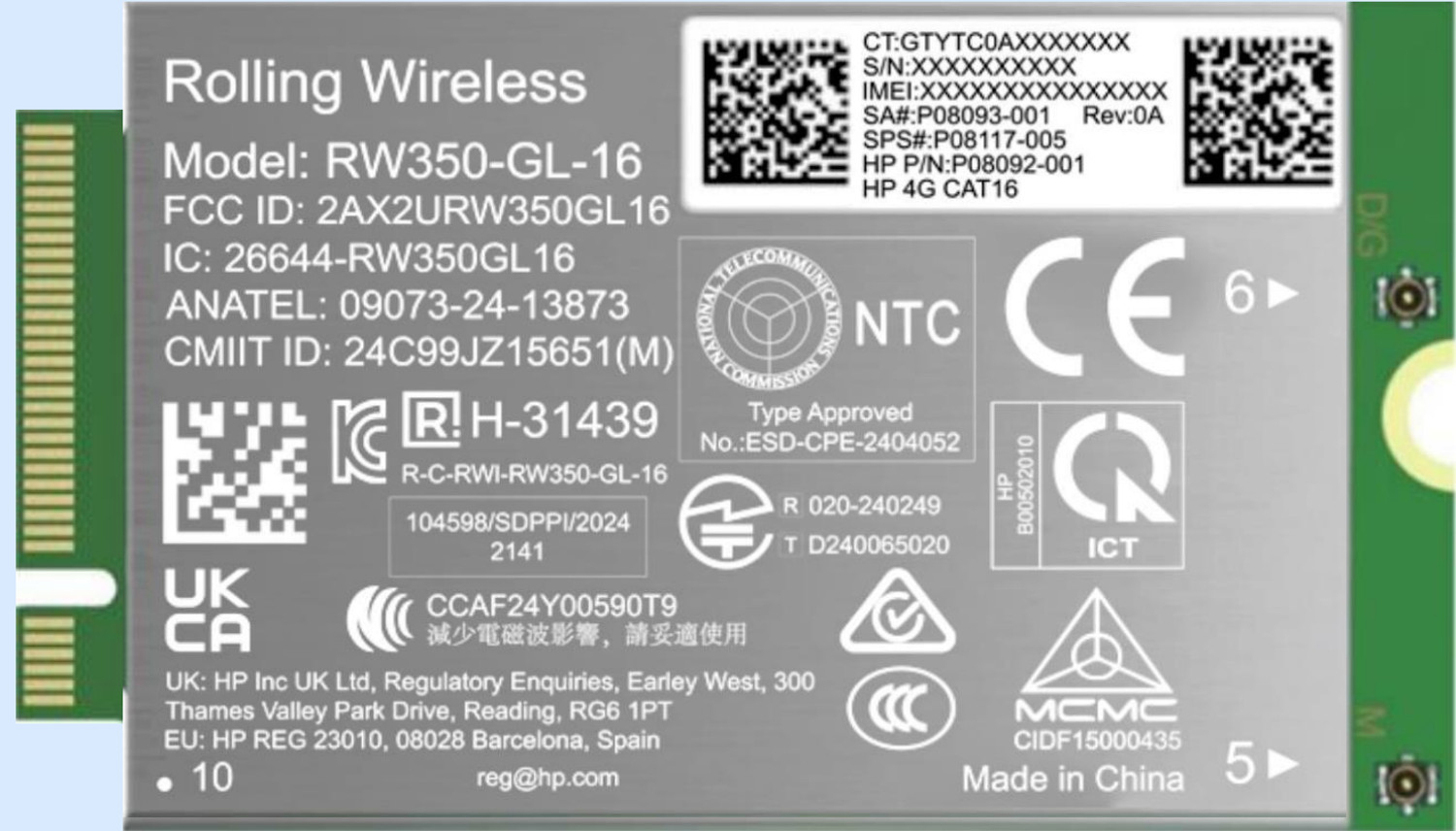 HP 4G LTE Modem m.2 WWAN Cat 16 Mobile Broadband Cellular (compatible with WWAN-ready ProBook EliteBook 4 6 - G1i G1a - 13 14 16)