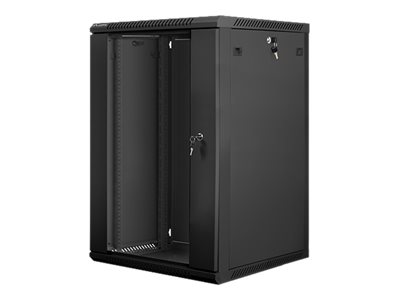 Lanberg - Rack cabinet 19" wall-mount 18U/600x600 (flat pack) with glass door - WF01-6618-10B - Black