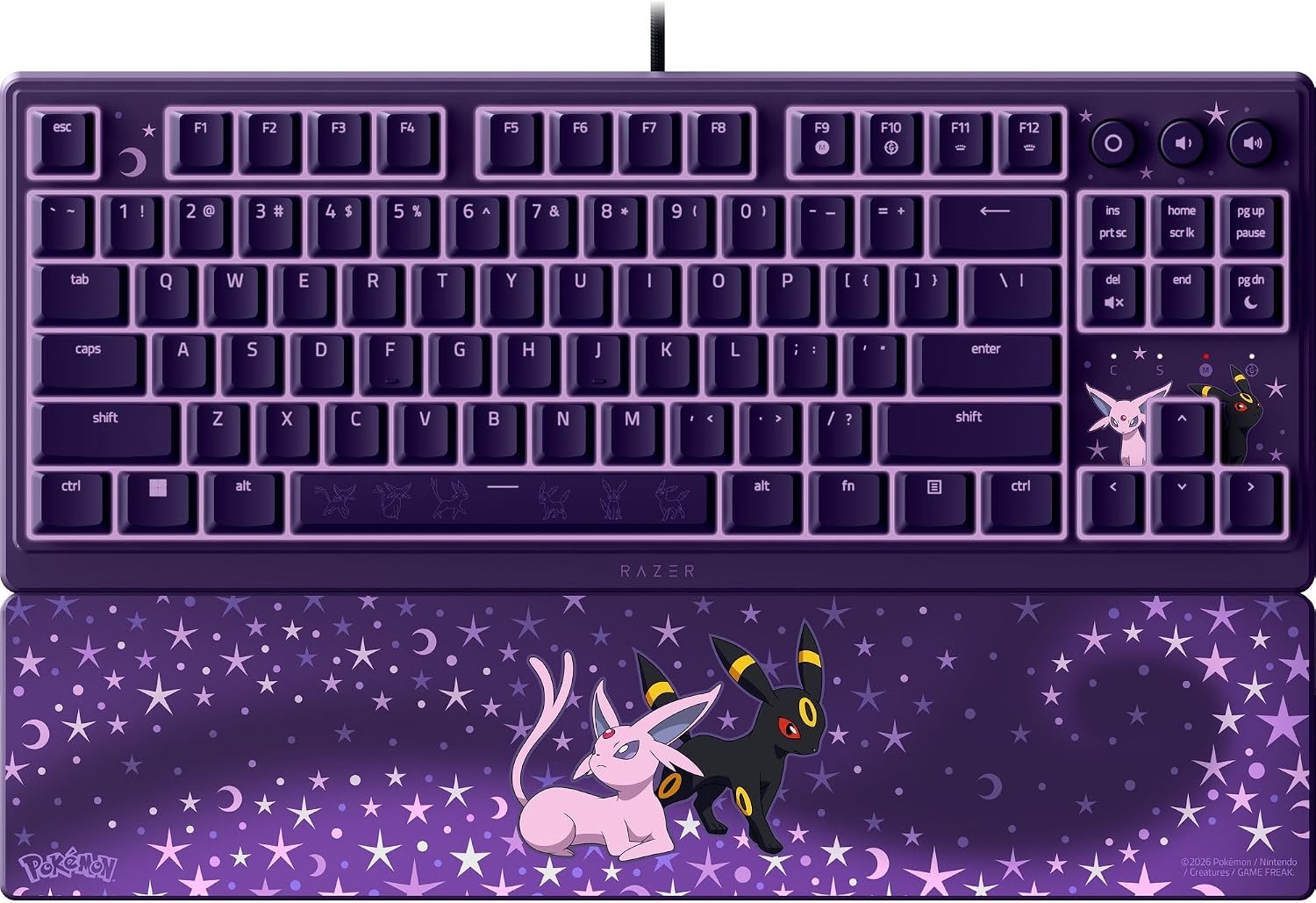 Razer Ornata V3 Tenkeyless - Gaming keyboard - Wired - US - Razer Mecha-Membrane Switches - Wrist Rest - Pokémon Espeon/Umbreon Edition