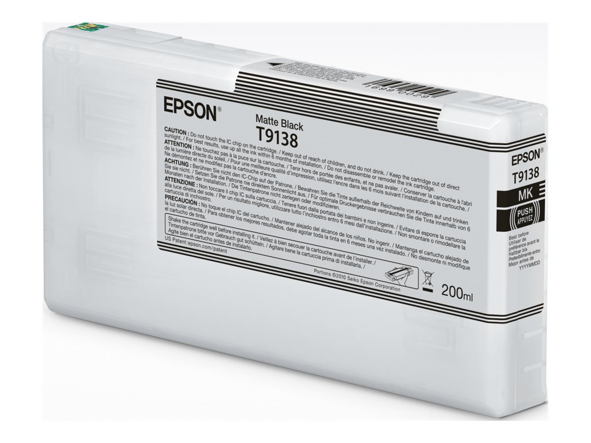 EPSON T91380N Matte Black Ink Cartridge (200ml) - Epson C13T91380N - Epson T9138 - matte black - original - ink cartridge - Epson UltraChrome HDX Ink - Matte black