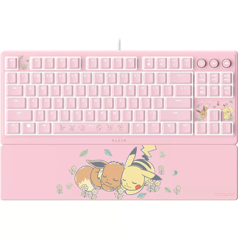 Razer Ornata V3 Tenkeyless - Gaming keyboard - Wired - US - Razer Mecha-Membrane Switches - Wrist Rest - Pikachu Eevee Edition