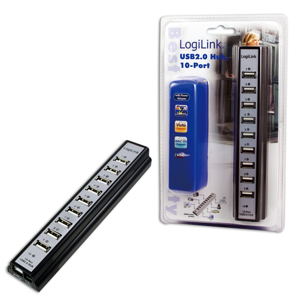 Logilink - USB 2.0 Hub-10 port whit power adapter