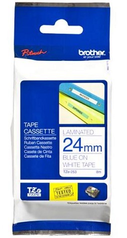 BROTHER TZE253 tape blue/white 24mm 8m