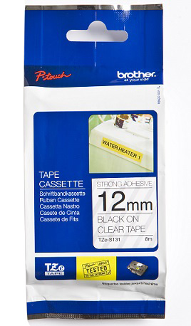 Brother - TZe-S131 Strong Adhesive Laminated Tape - Black on Clear - TZe - 8 m - 1.2 cm