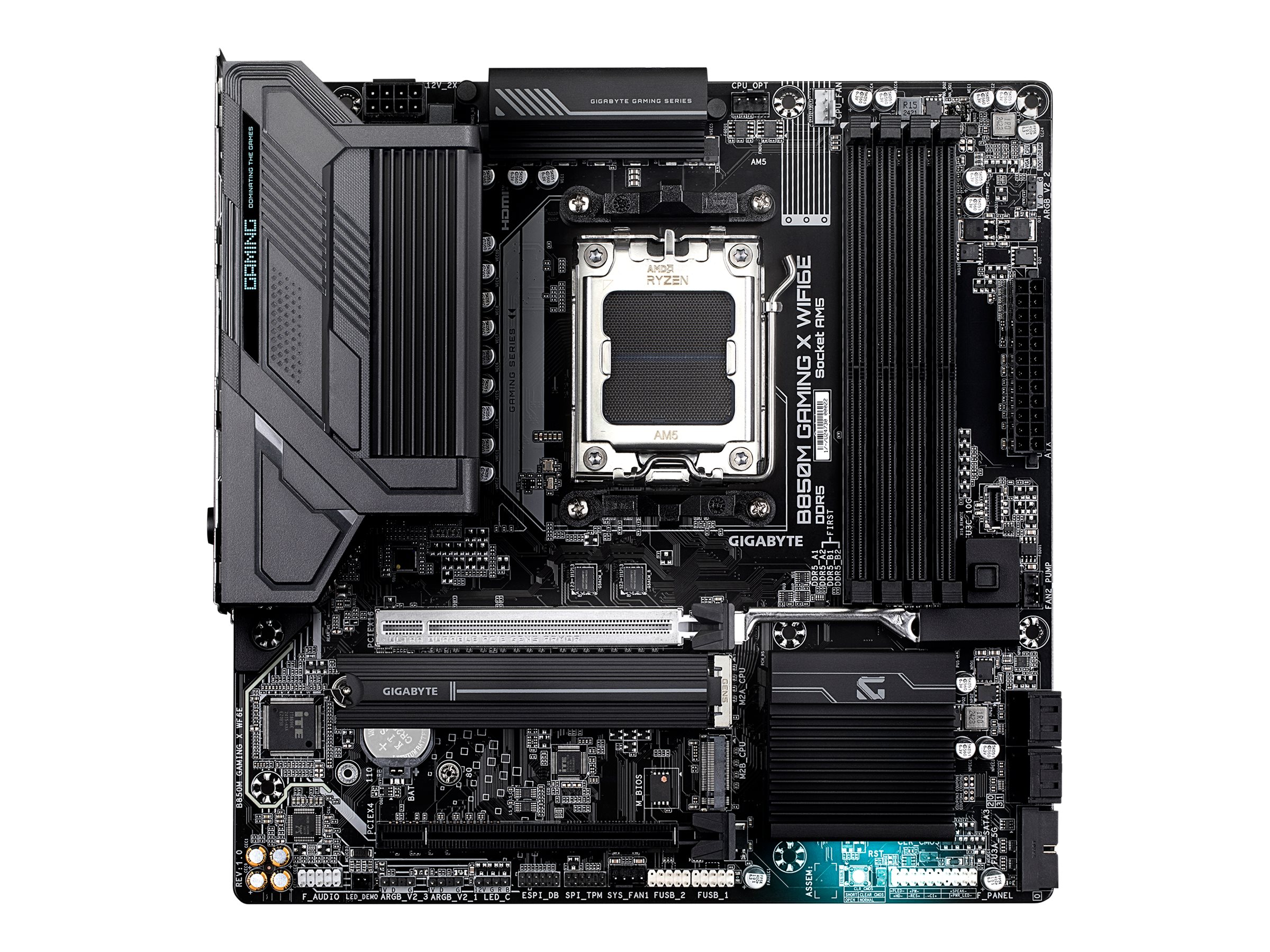 Gigabyte B850M GAMING X WIFI6E - Processor family AMD - Processor socket AM5 - DDR5 SDRAM - Supported hard disk drive interfaces M.2, SATA - Number of SATA connectors 4 - Micro ATX
