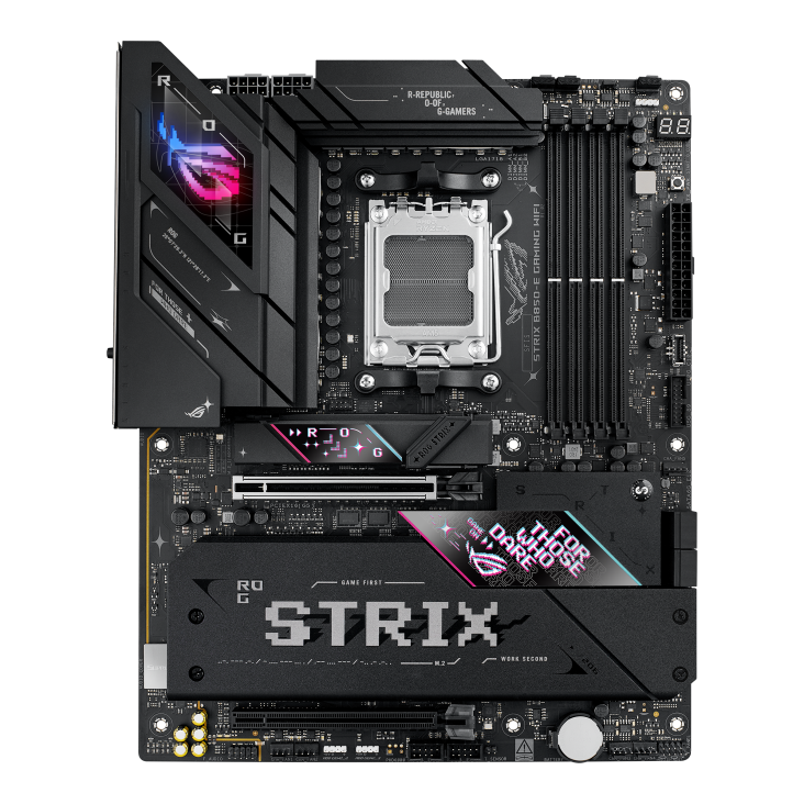 Asus ROG STRIX B850-E GAMING WIFI - Processor family AMD - Processor socket AM5 - DDR5 - Supported hard disk drive interfaces SATA, M.2 - Number of SATA connectors 4