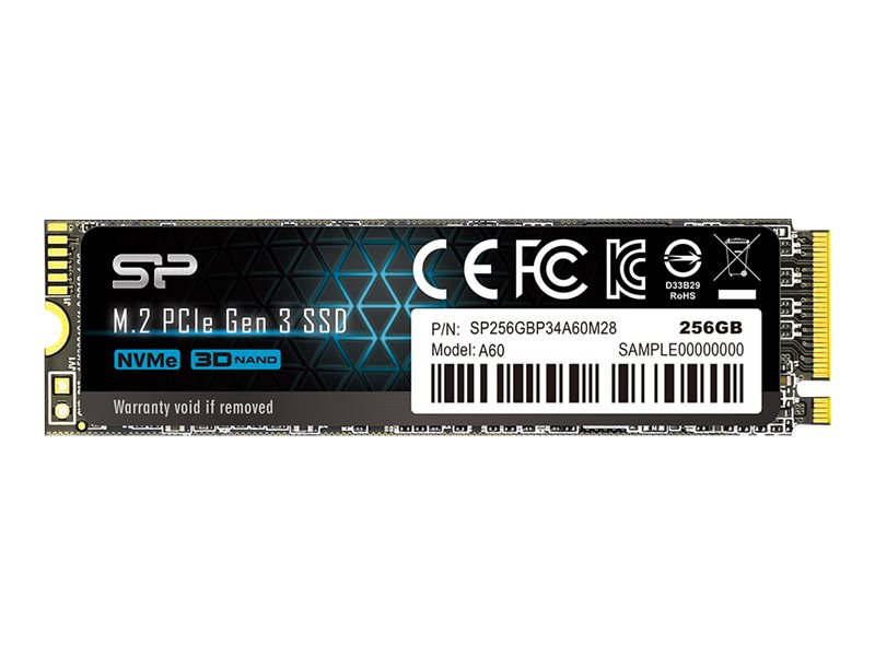 Silicon Power - SSD - P34A60 - 256 GB - Solid-state drive interface PCIe Gen3x4 - Read speed 2200 MB/s - Write speed 1600 MB/s