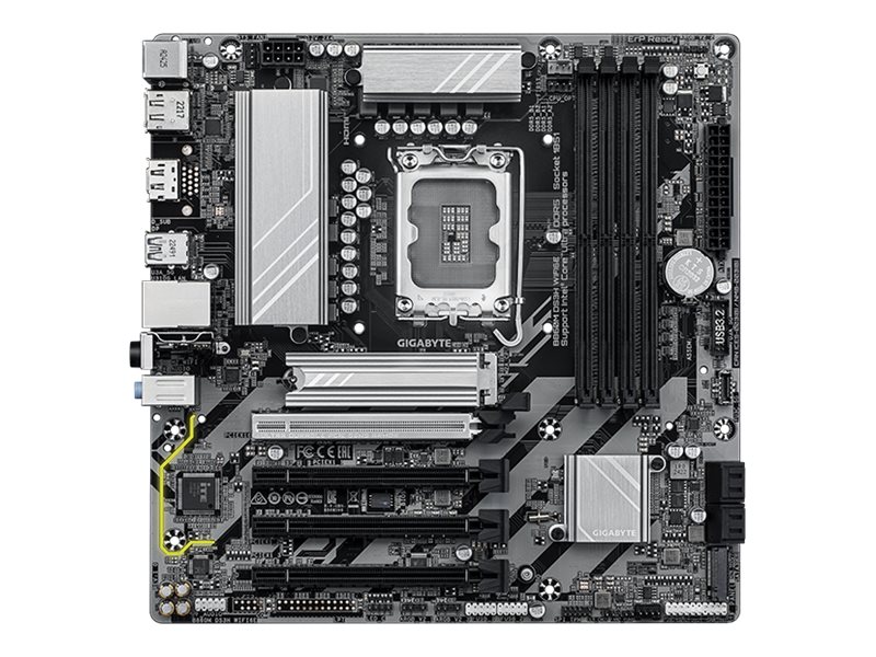 Gigabyte B860M DS3H WIFI6E - Processor family Intel - Processor socket LGA1851 - DDR5 - Supported hard disk drive interfaces SATA, M.2 - Number of SATA connectors 4