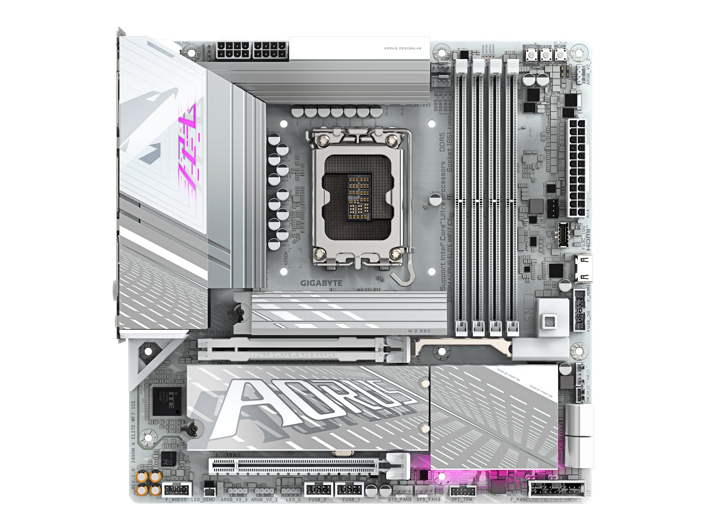Gigabyte Z890M A ELITE WF7 ICE - Processor family Intel - Processor socket LGA1851 - DDR5 - Supported hard disk drive interfaces SATA, M.2 - Number of SATA connectors 4