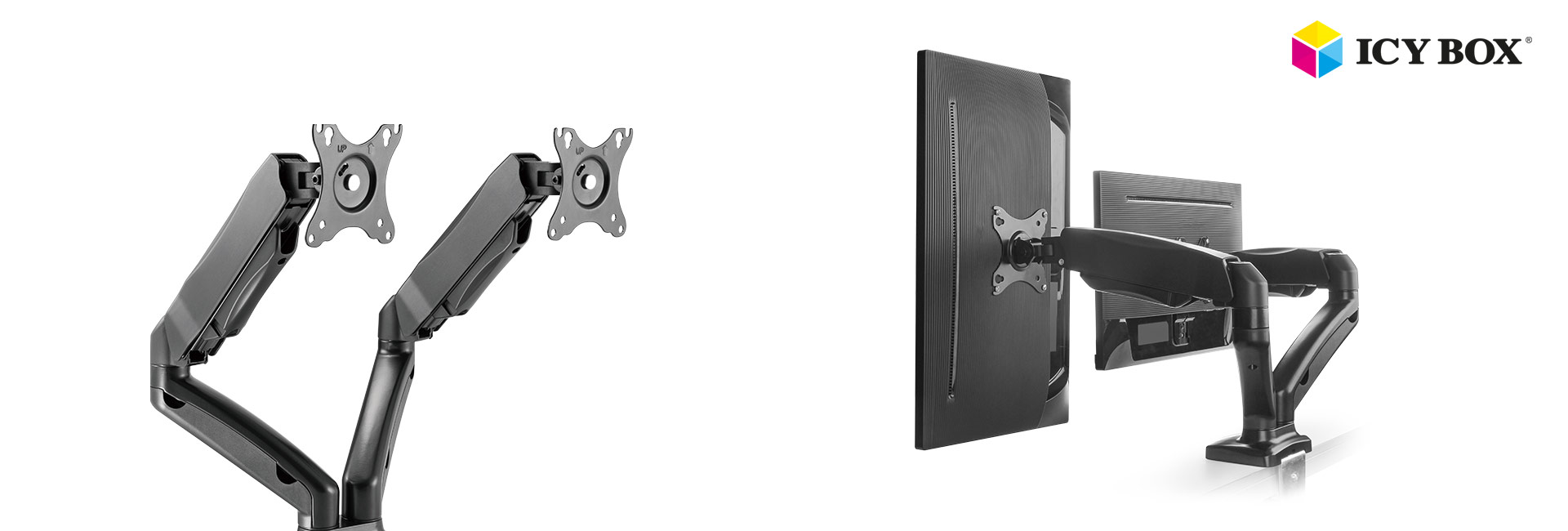 ICY BOX IB-MS304-T, Monitor stand with desk mounted base, for two screens, size up to 27'' - Raidsonic