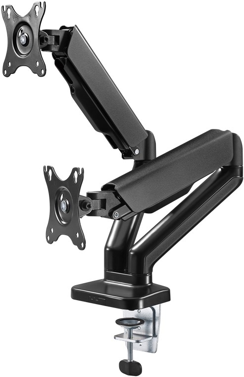 Goobay Desk Mount - Double Monitor Mount with Gas Spring - Swivel, Tilt, Rotation - 17-32 " - Maximum weight (capacity) 9 kg - Black