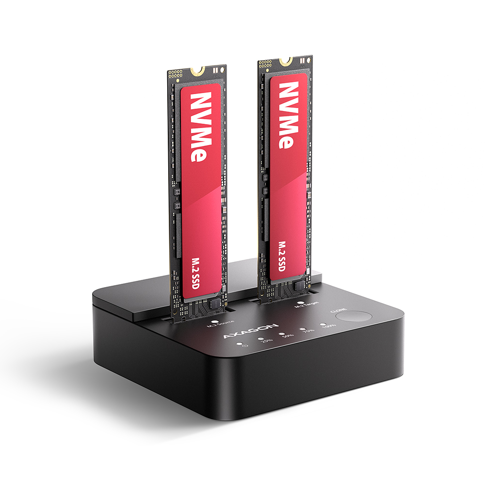 AXAGON - USB-C 20Gbps docking station for 2× M.2 NVMe SSD with disk cloning function without PC - ADSA-M2C22L