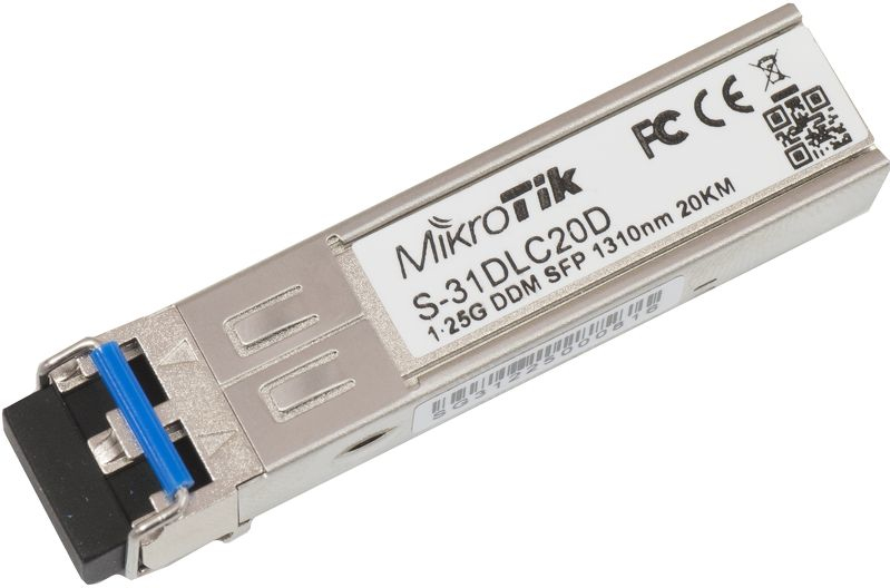 MikroTik - S-31DLC20D - SFP - Single-Mode Fiber - Dual LC - 10/100/1000 Mbit/s - Wavelength 1310 nm - Maximum transfer distance 20000 m - -40 to +70C