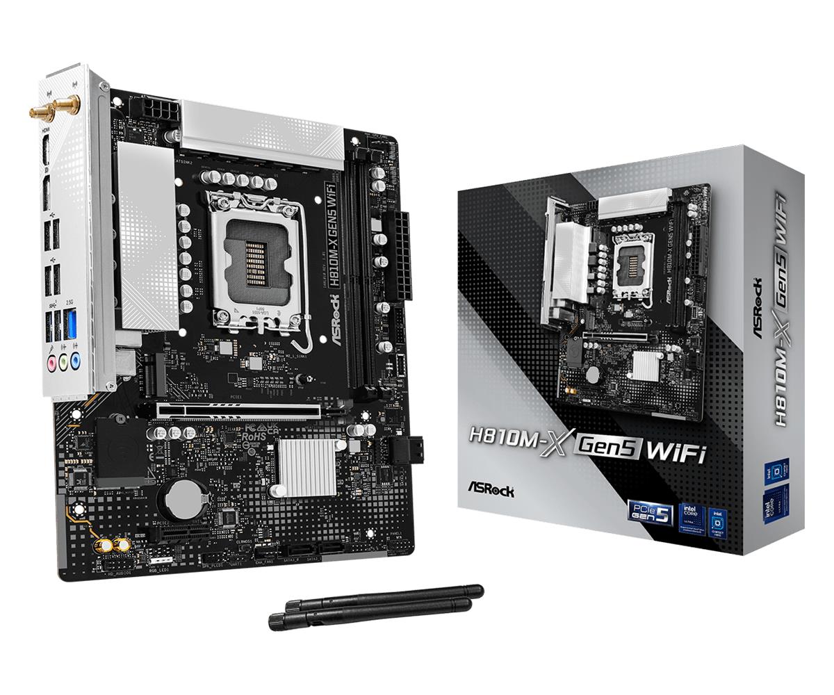Mainboard|ASROCK|Intel H810|LGA 1851 (Socket V1)|micro ATX|RAM DDR5-SDRAM|2xSlots|Wi-Fi Yes|Bluetooth Yes|1xNumber of M.2 (M) slots|H810M-XGEN5