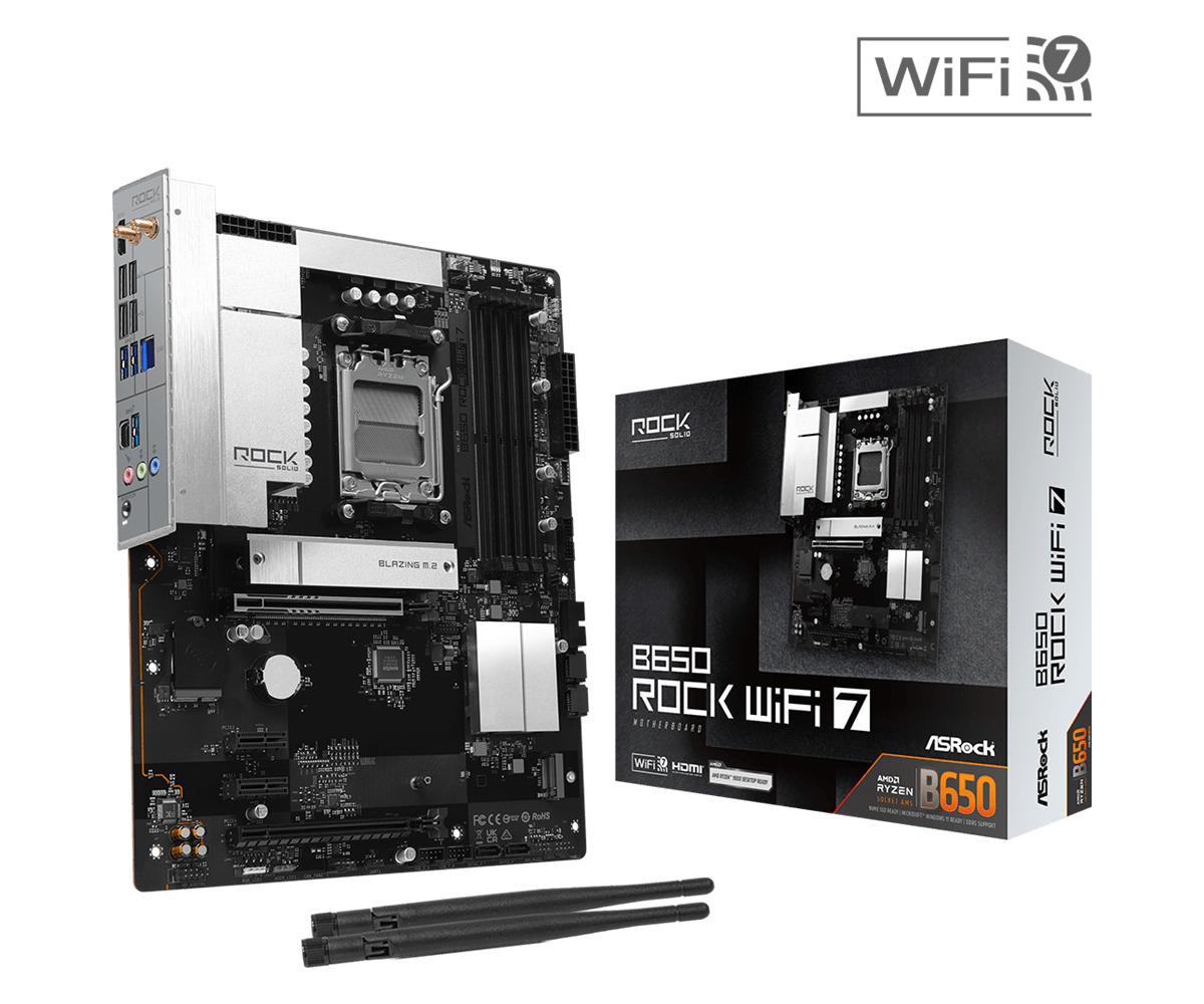Mainboard|ASROCK|AMD B650|Socket AM5|ATX|RAM DDR5-SDRAM|4xSlots|Wi-Fi Yes|Bluetooth Yes|2xNumber of M.2 (M) slots|B650ROCKWIFI7