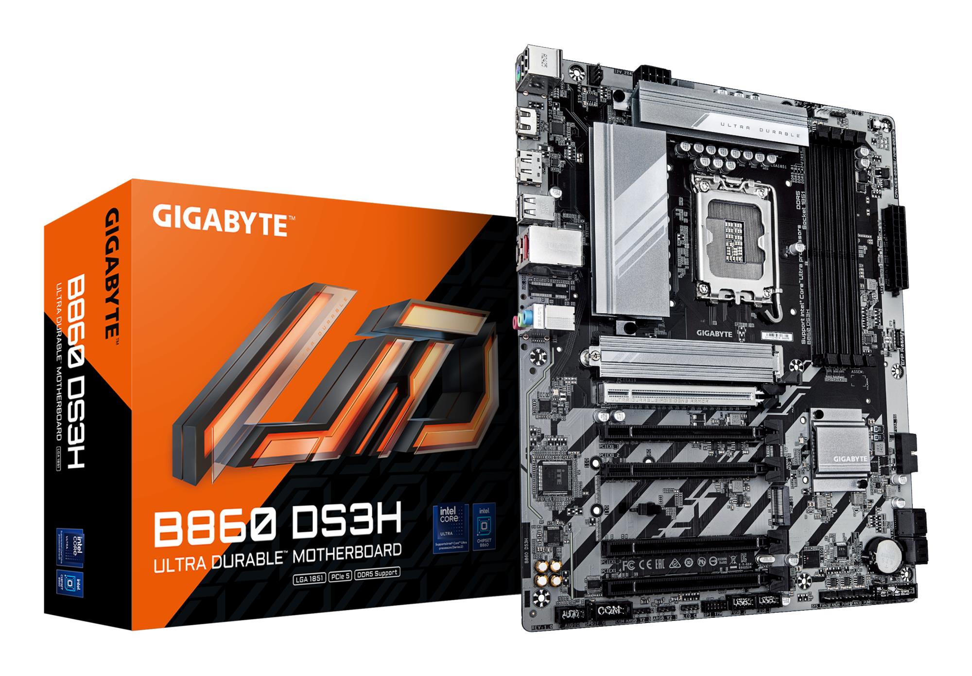 Mainboard|GIGABYTE|Intel B860 Express|LGA1851|ATX|Memory DDR5|Memory slots 4|4xPCI-Express 4.0 1x|1xPCI-Express 5.0 16x|2xM.2|1xHDMI|1xDisplayPort|4xUSB 2.0|1xUSB-C|1xPS/2|1xRJ45|3xAudio port|B860DS3H